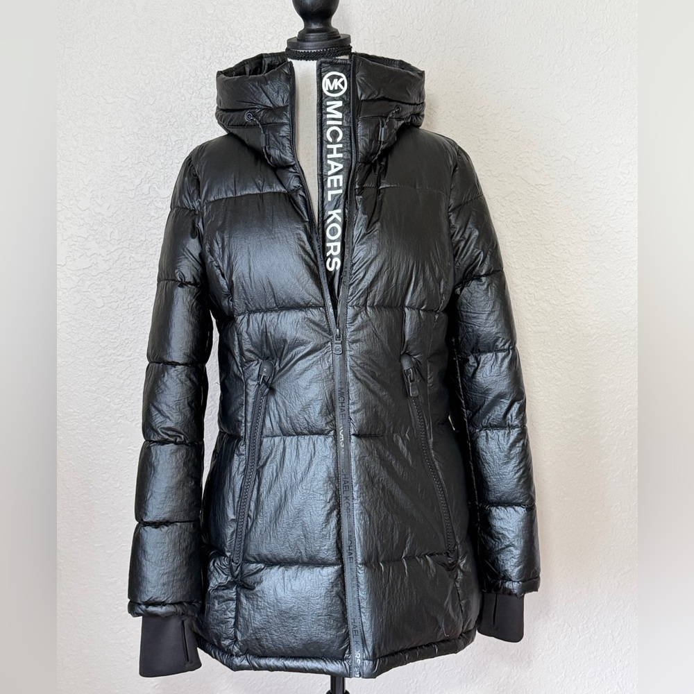 Michael Kors Shiny Black Puffer Coat - Picture 1 of 14